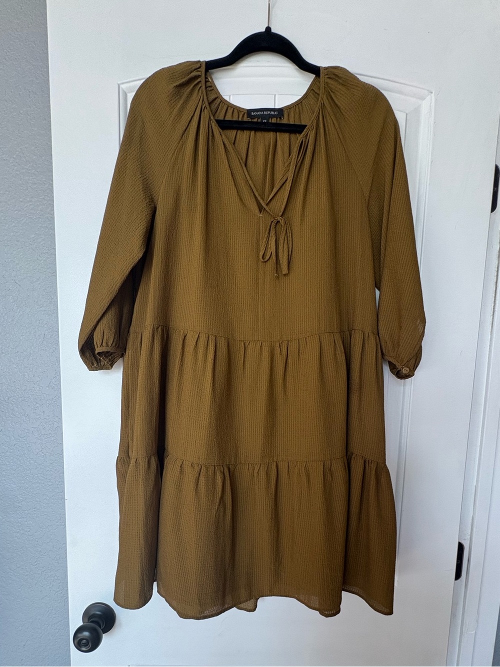 Banana Republic Olive Tiered Tie-Neck Dress